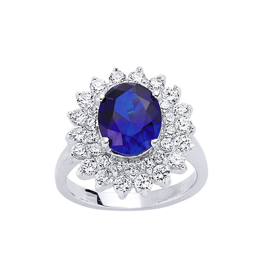Silver  Sapphire-Blue CZ Princess Diana Kate Royal Engagement Ring - GVR302-SAP
