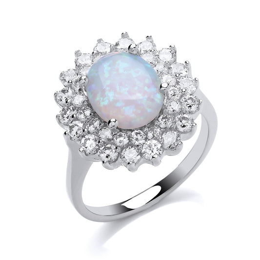 Silver  oval Opal Royal Cluster Cluster Ring - GVR302OP