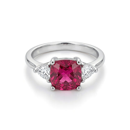 Silver  Red Triangle Cushion CZ 4 Claw Solitaire Engagement Ring - GVR319-RUB