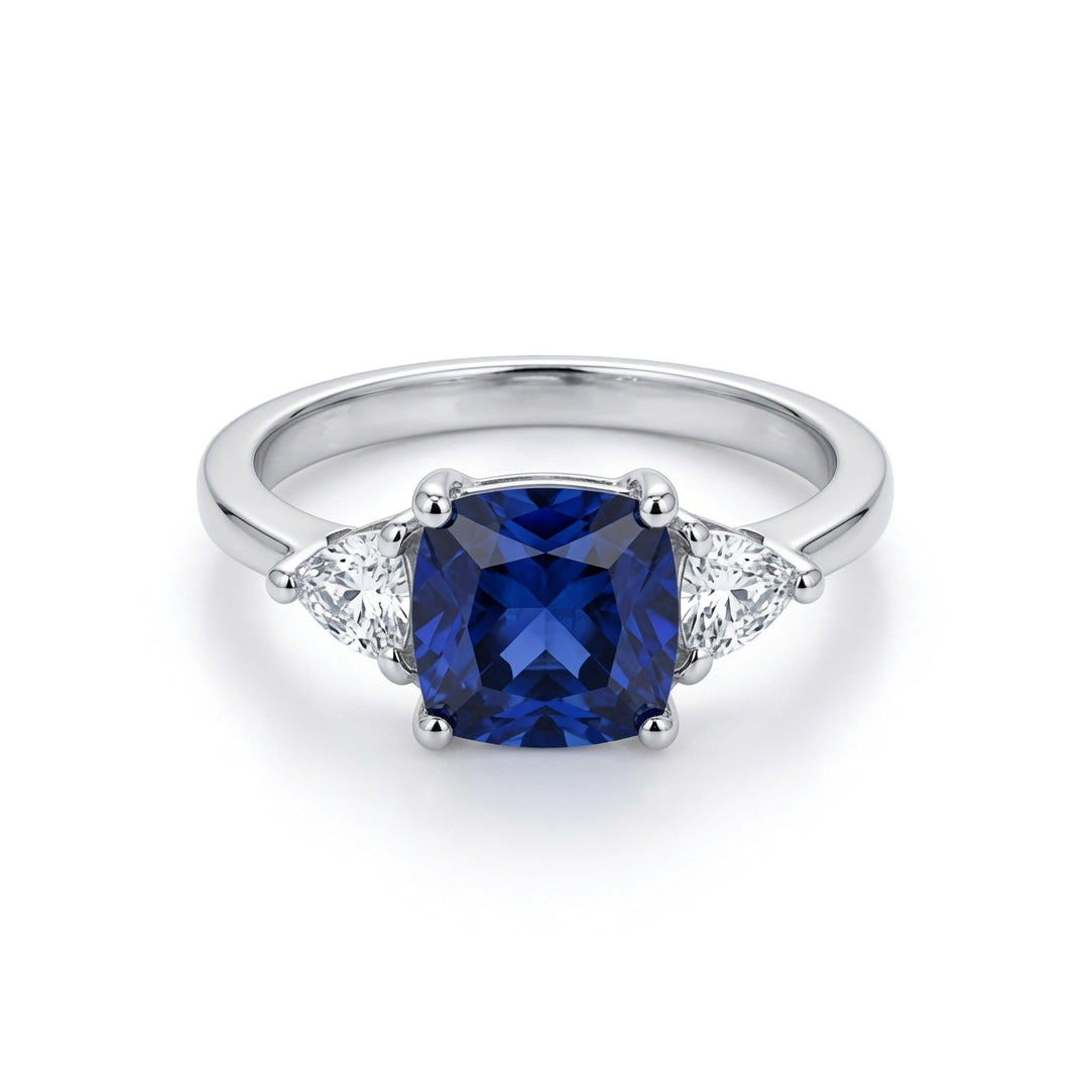 Silver  Blue Triangle Cushion CZ Shoulder-Set Solitaire Ring - GVR319-SAP