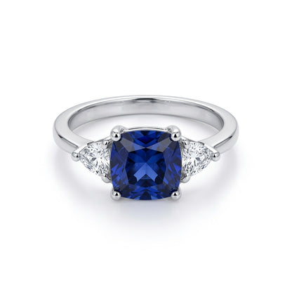 Silver  Blue Triangle Cushion CZ Shoulder-Set Solitaire Ring - GVR319-SAP