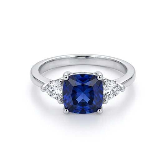 Silver  Blue Triangle Cushion CZ Shoulder-Set Solitaire Ring - GVR319-SAP