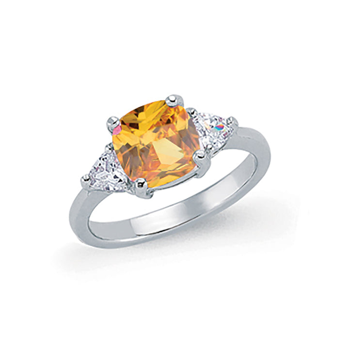 Silver  Golden Yellow Cushion & Triangle CZ Graduated Dress Ring - GVR319CY