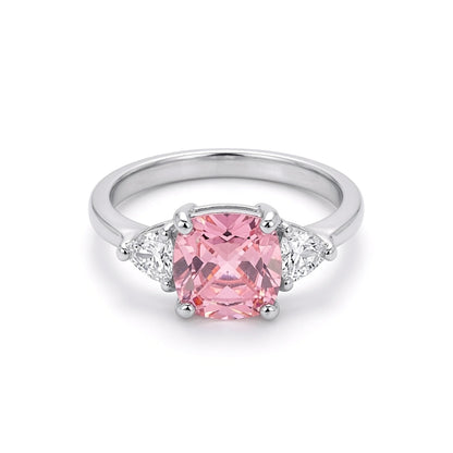 Silver  Pink Cushion and Triangle CZ Shoulder-Set Solitaire Ring - GVR319