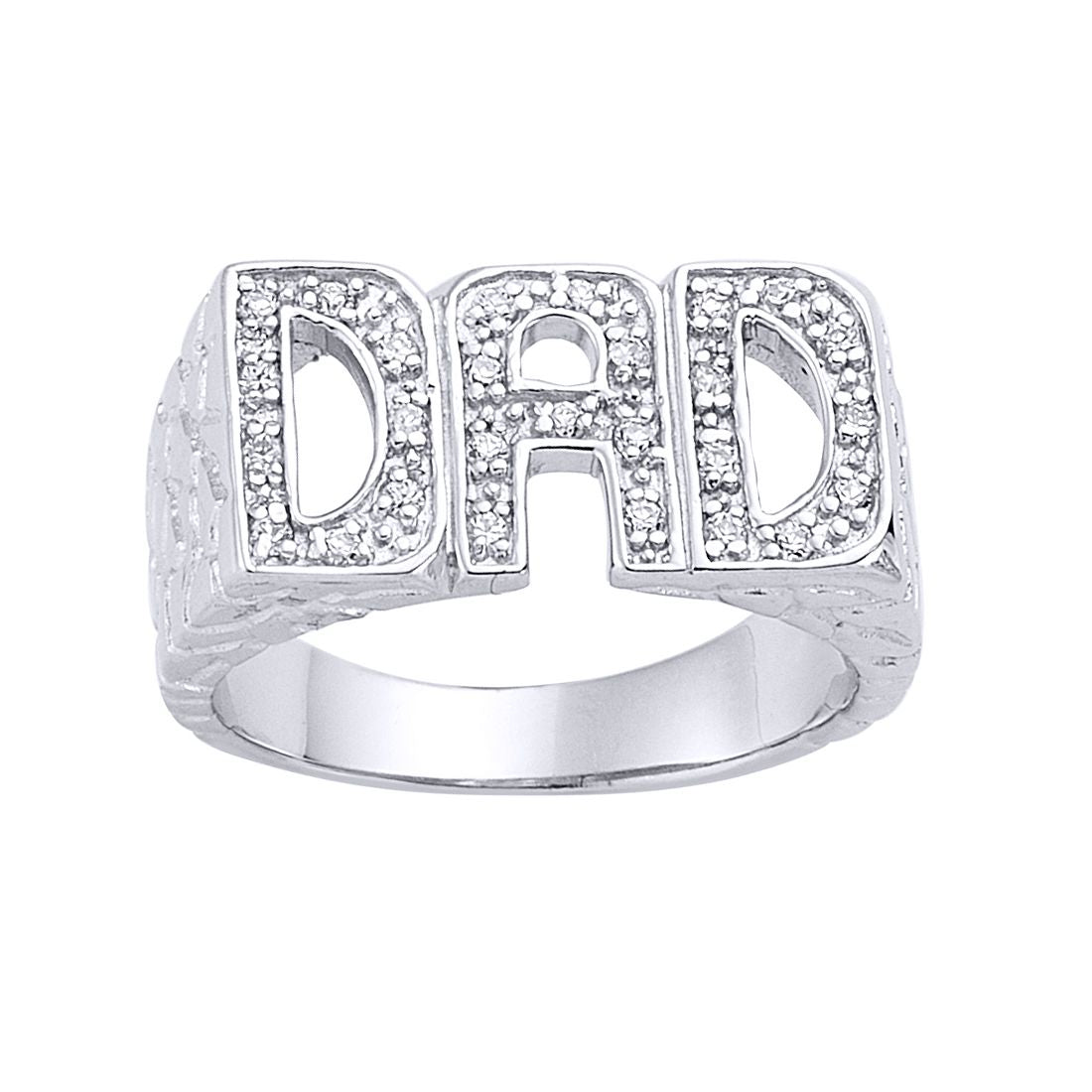 Mens Silver  CZ Lizard Skin DAD Signet Ring - GVR330