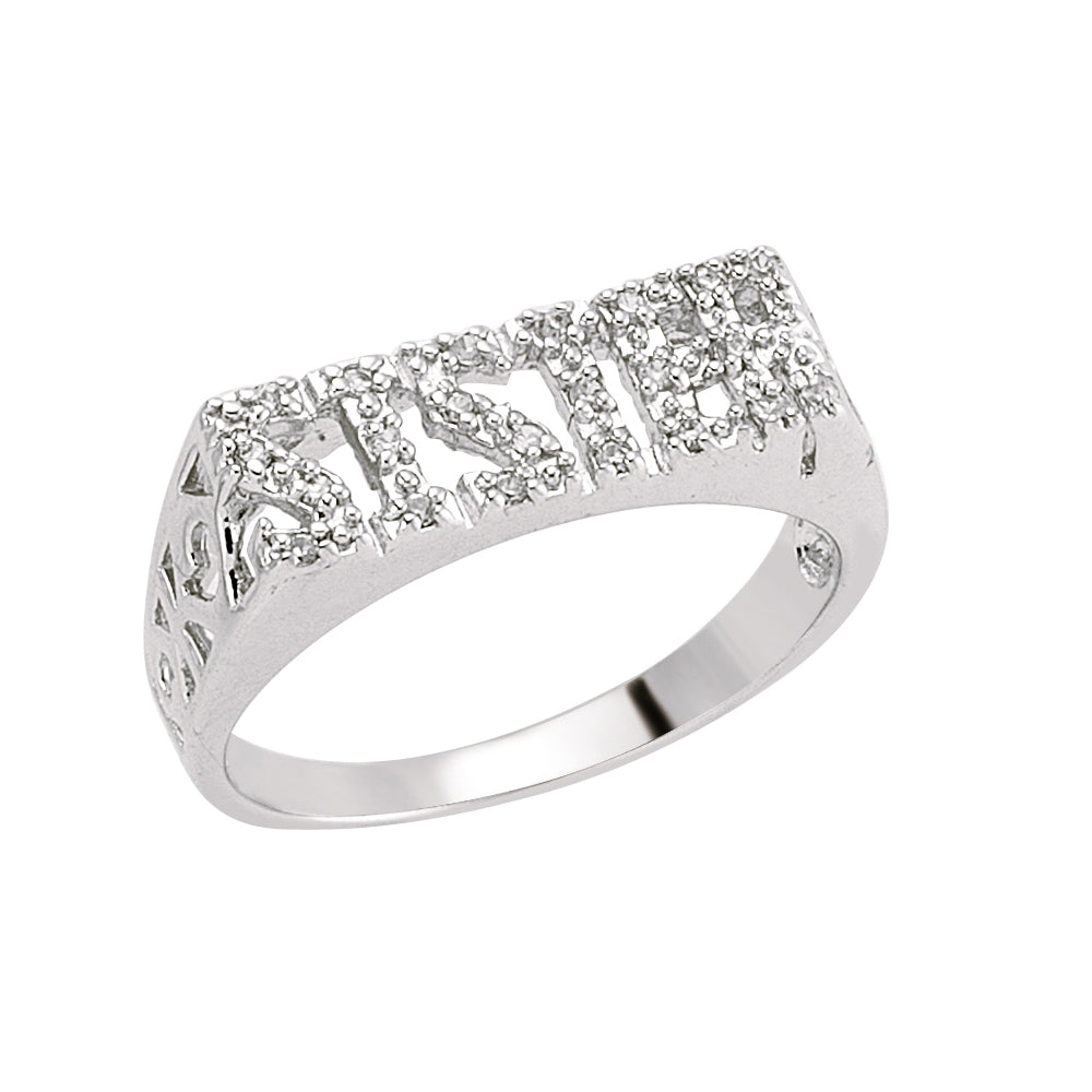 Silver  CZ Pave SISTER ID Signet Ring - GVR334