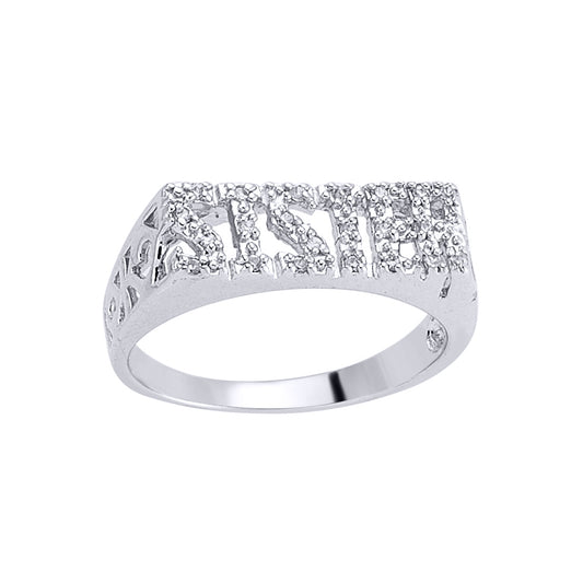 Silver  CZ Pave SISTER ID Signet Ring - GVR334