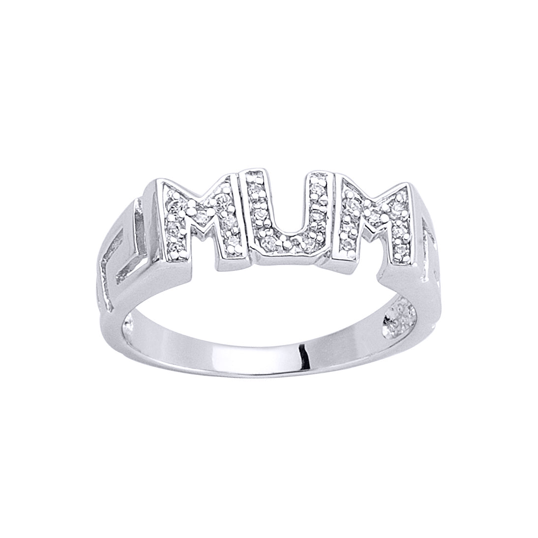 Silver  CZ Greek Key Pave MUM ID Signet Ring - GVR335