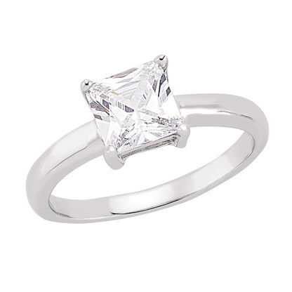 Silver  Square CZ 4 Claw Solitaire Engagement Ring - GVR349