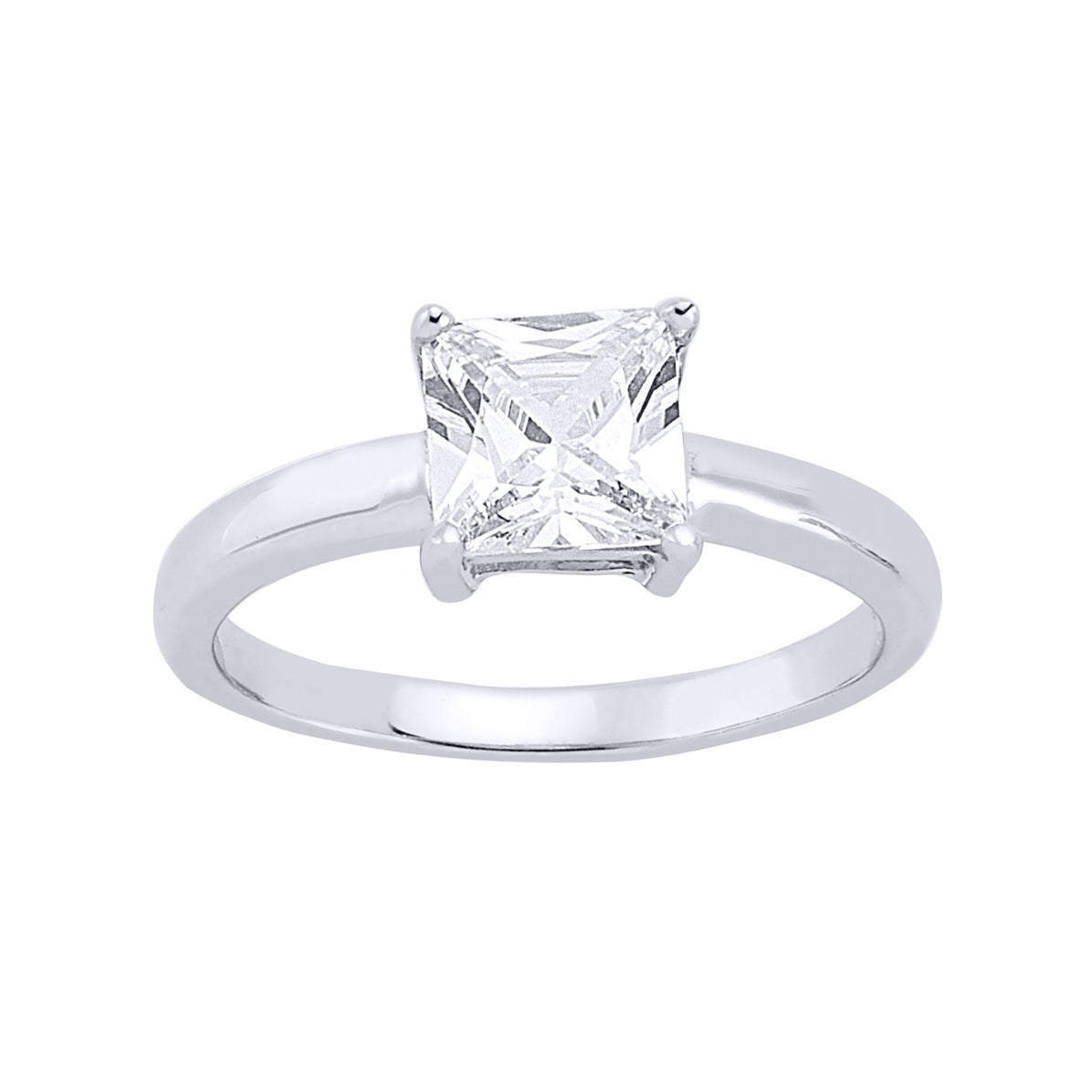 Silver  Square CZ 4 Claw Solitaire Engagement Ring - GVR349