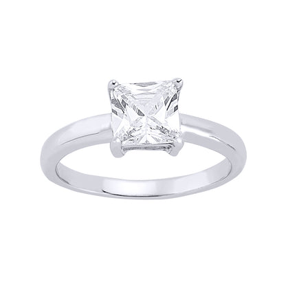 Silver  Square CZ 4 Claw Solitaire Engagement Ring - GVR349