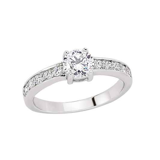 Silver  CZ Shoulder-Set 4 Claw Solitaire Engagement Ring - GVR352