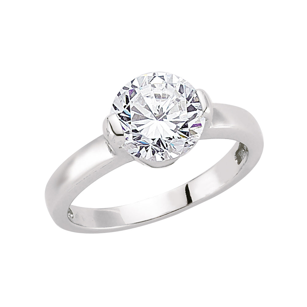 Silver  CZ Bar Set Solitaire Engagement Ring - GVR353
