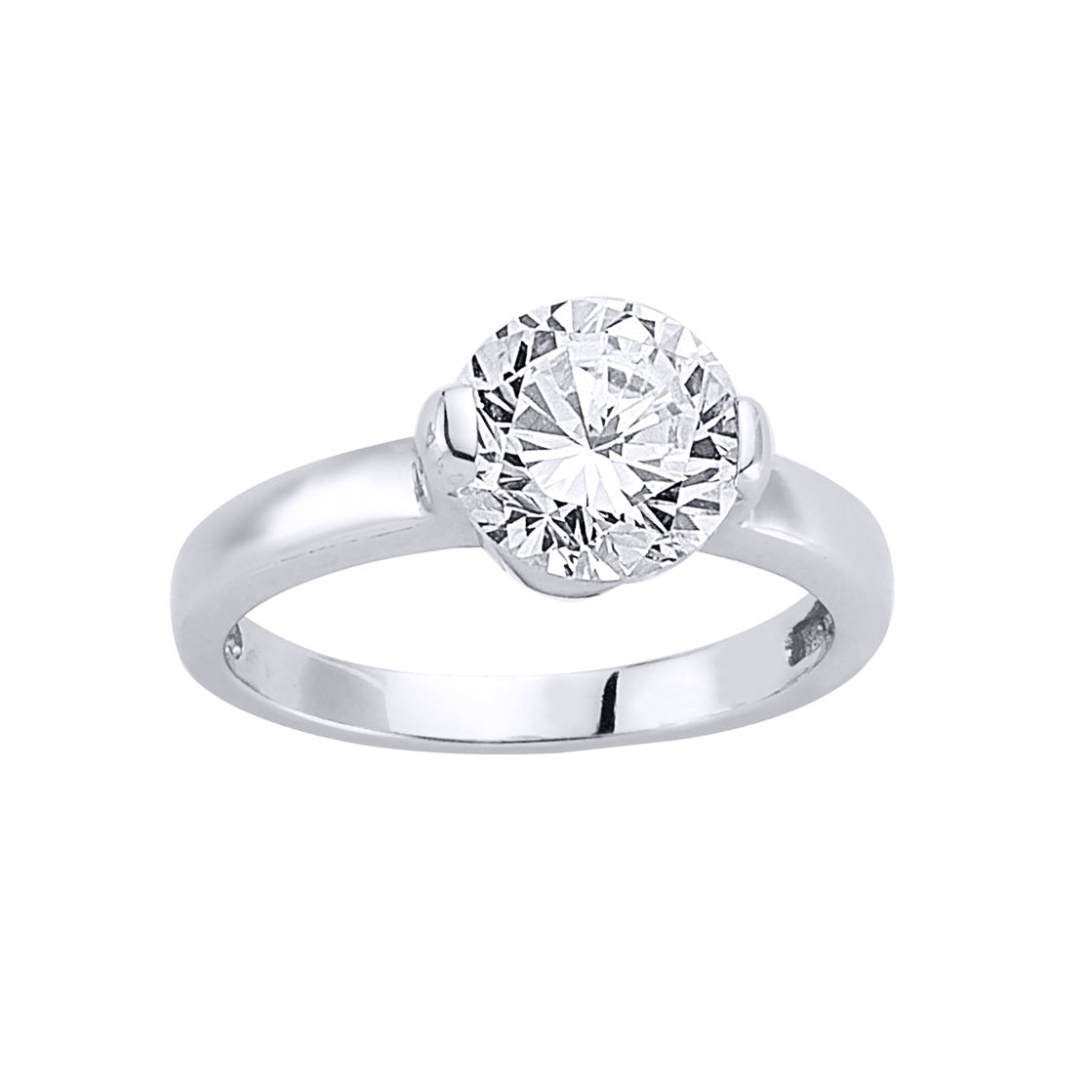 Silver  CZ Bar Set Solitaire Engagement Ring - GVR353