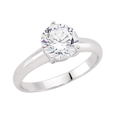 Silver  CZ 3 Claw Solitaire Engagement Ring - GVR354