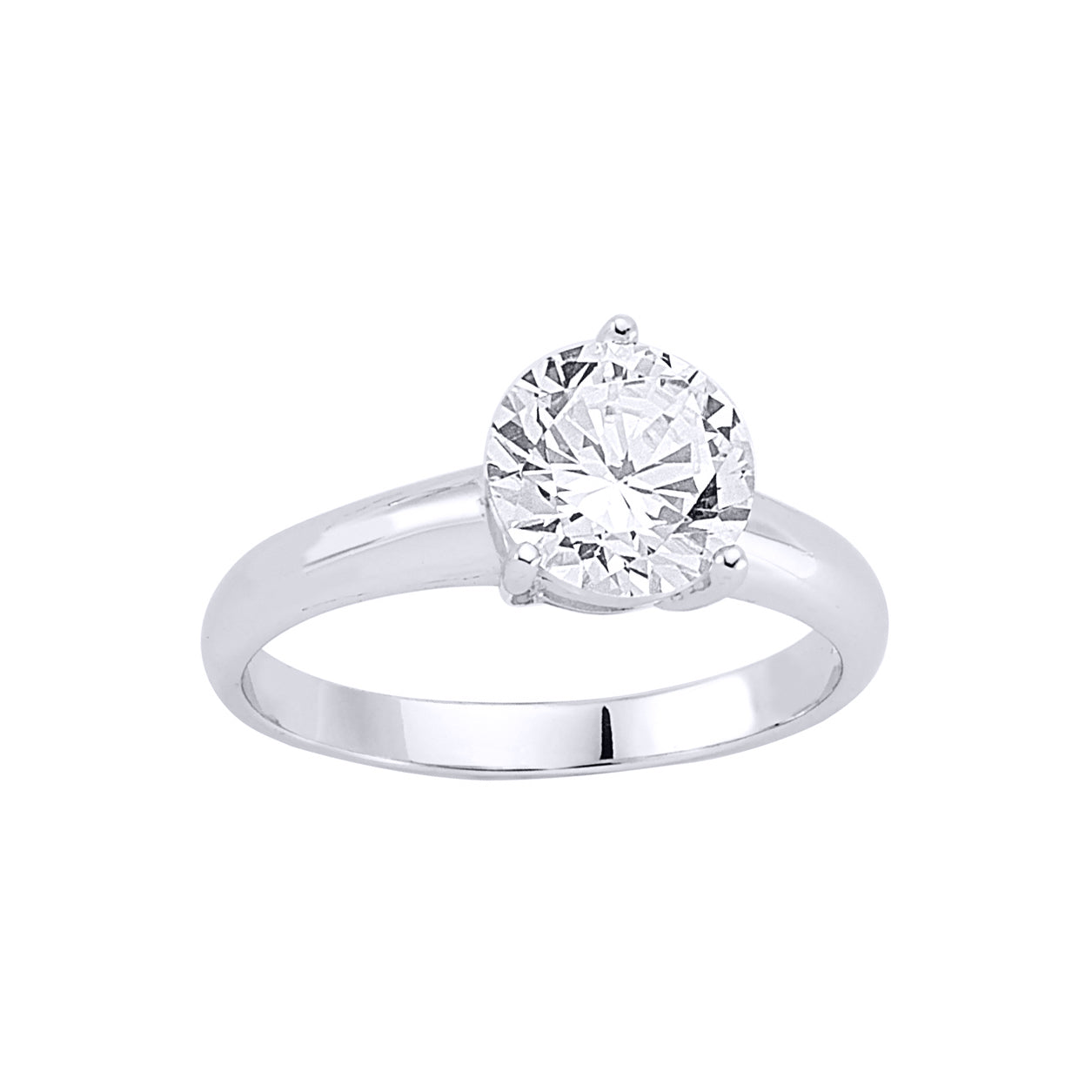 Silver  CZ 3 Claw Solitaire Engagement Ring - GVR354