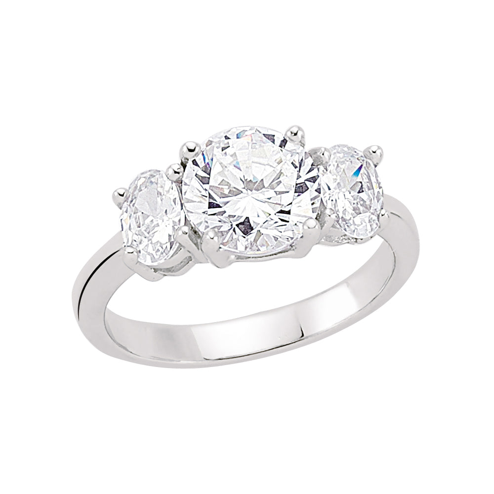 Silver  Oval CZ Trilogy Engagement Ring - GVR356