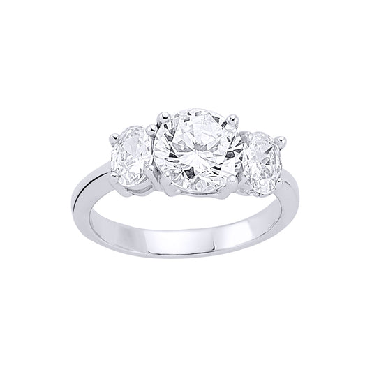 Silver  Oval CZ Trilogy Engagement Ring - GVR356