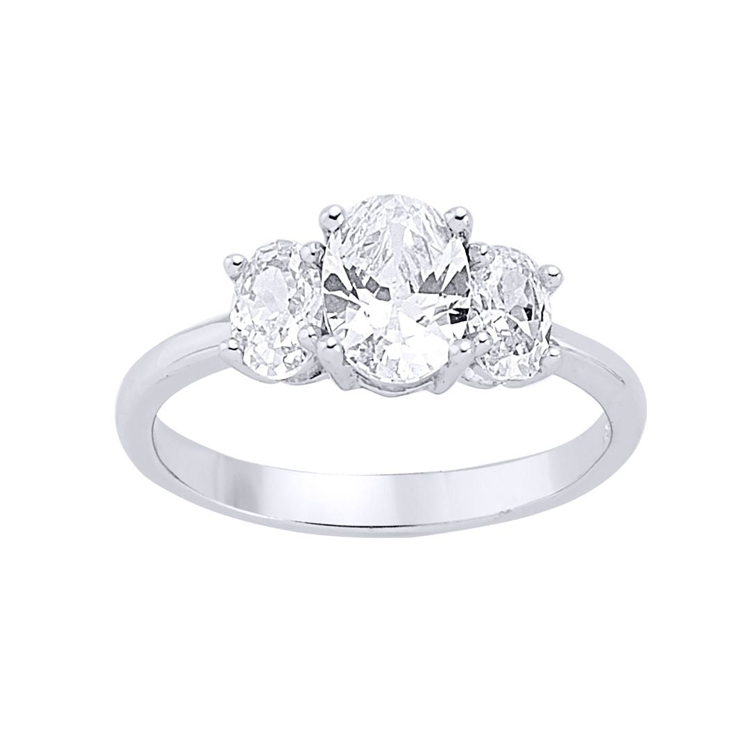Silver  Oval CZ Trilogy Engagement Ring - GVR358