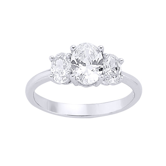 Silver  Oval CZ Trilogy Engagement Ring - GVR358