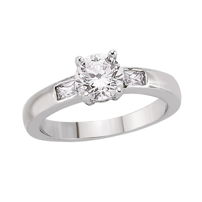 Silver  Rectangular CZ Shoulder-Set 4 Claw Solitaire Ring - GVR359