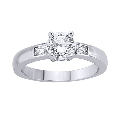 Silver  Rectangular CZ Shoulder-Set 4 Claw Solitaire Ring - GVR359