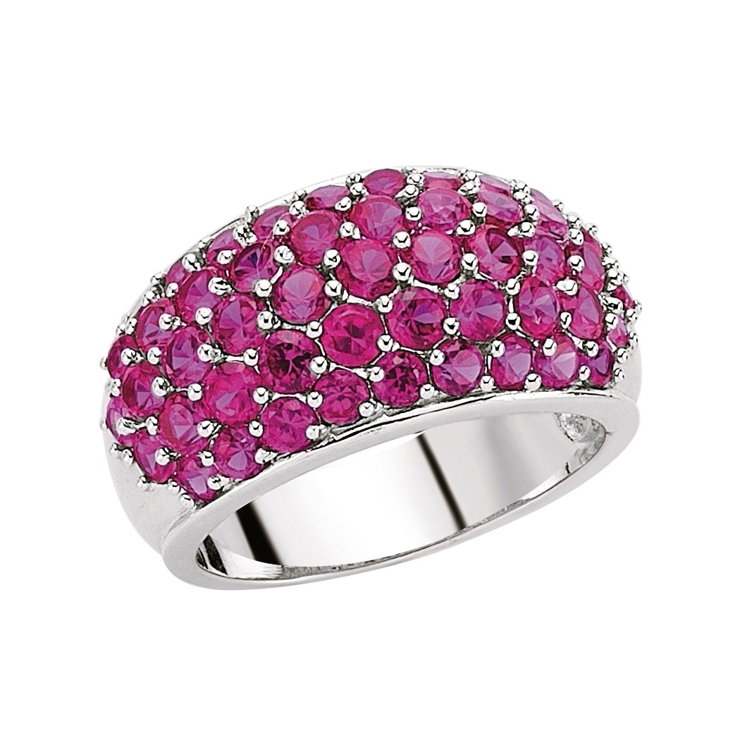 Sterling Silver  Ruby-Red CZ Domed Pave Bombay Dress Ring - GVR398RU