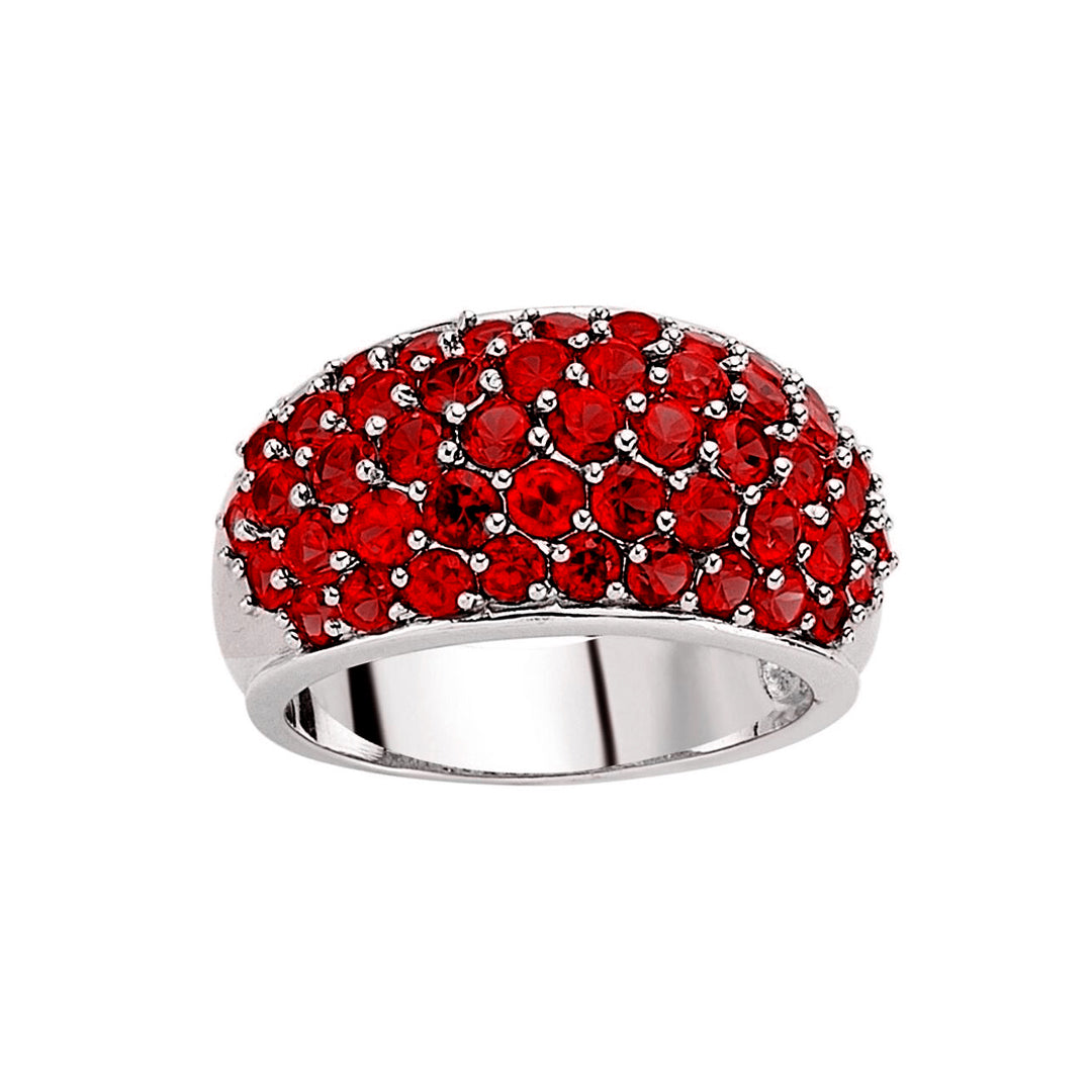 Sterling Silver  Ruby-Red CZ Domed Pave Bombay Dress Ring - GVR398RU