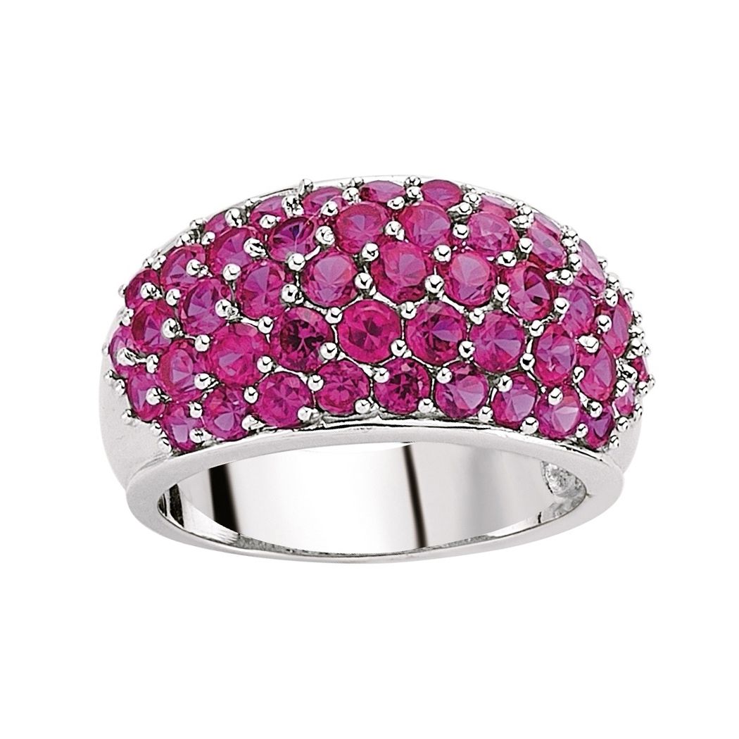 Sterling Silver  Ruby-Red CZ Domed Pave Bombay Dress Ring - GVR398RU