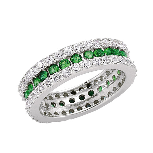 925 Sterling Silver  Emerald-Green CZ Eternity Ring - GVR428