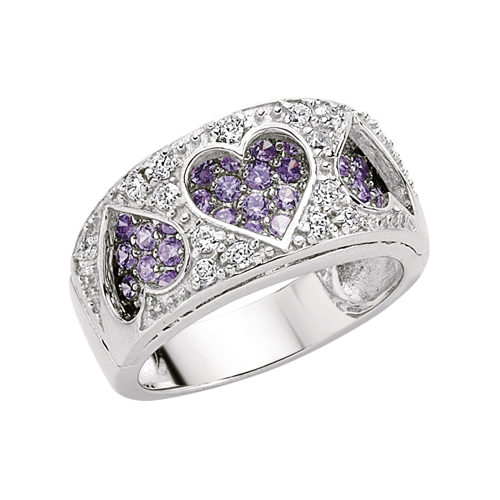 Sterling Silver  - Rhodium - Violet & White CZ - Ring - GVR429/P-L