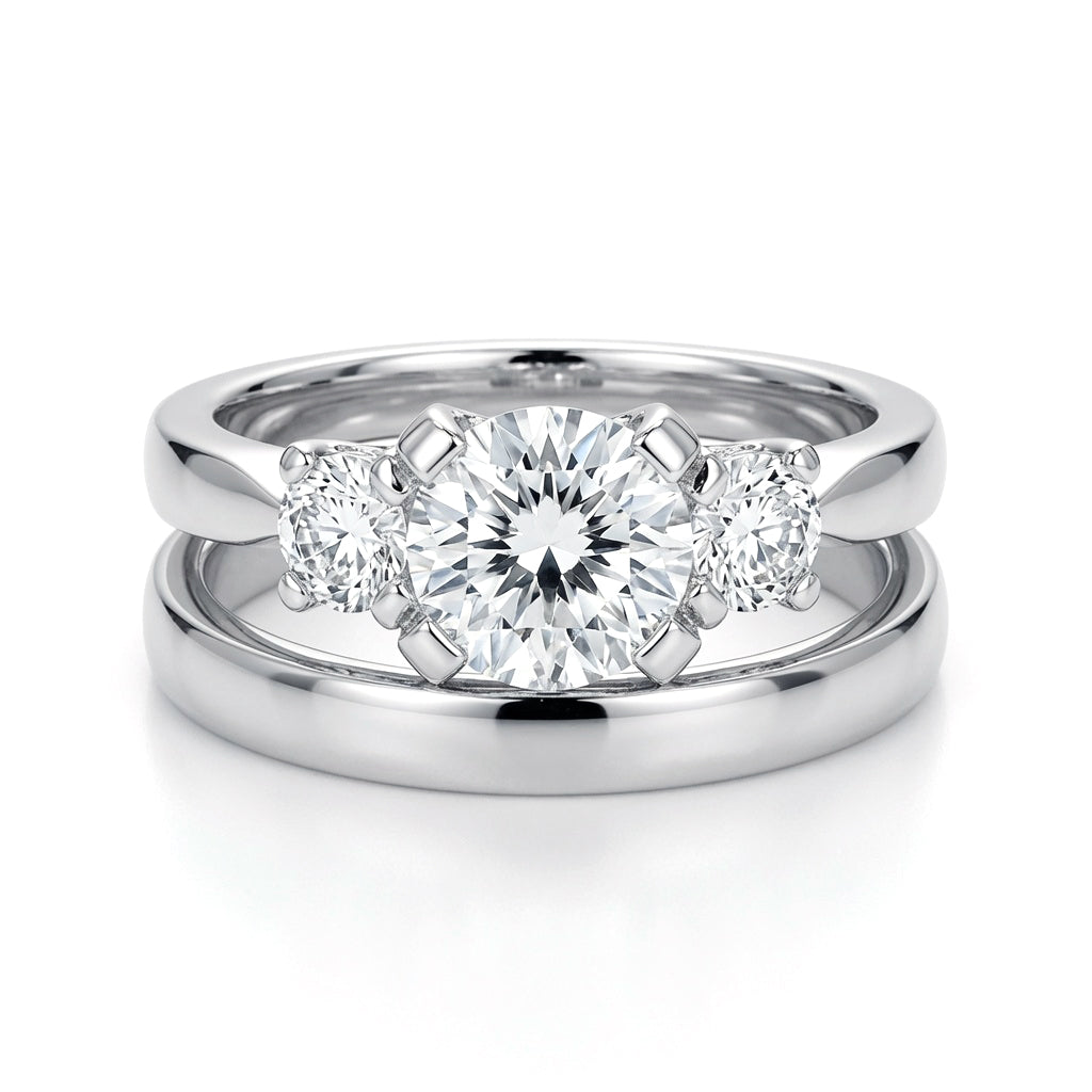 Silver  CZ Wedding Band Wedfit Bridal Rings Set - GVR440