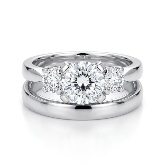 Silver  CZ Wedding Band Wedfit Bridal Rings Set - GVR440