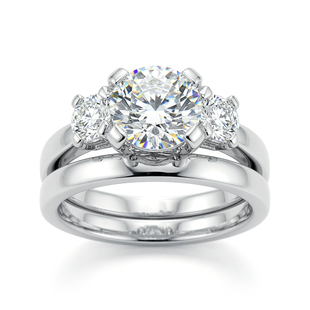 Silver  CZ Wedding Band Wedfit Bridal Rings Set - GVR440