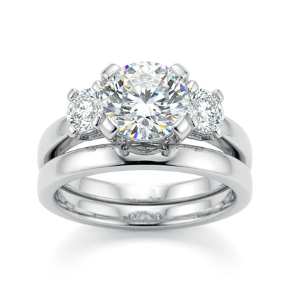 Silver  CZ Wedding Band Wedfit Bridal Rings Set - GVR440