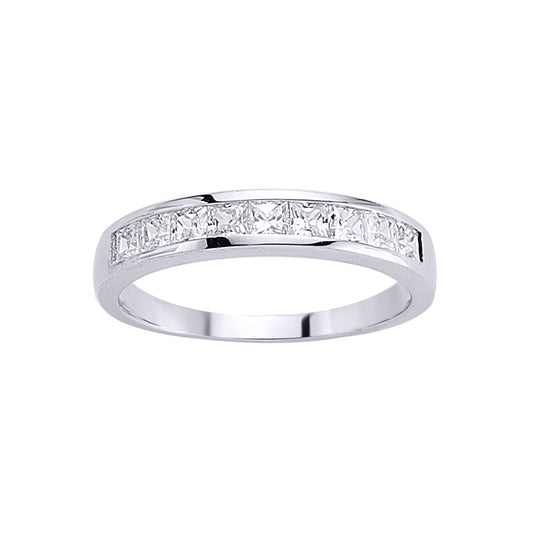 Silver  Princess Cut CZ Channel Set Eternity Ring - GVR443