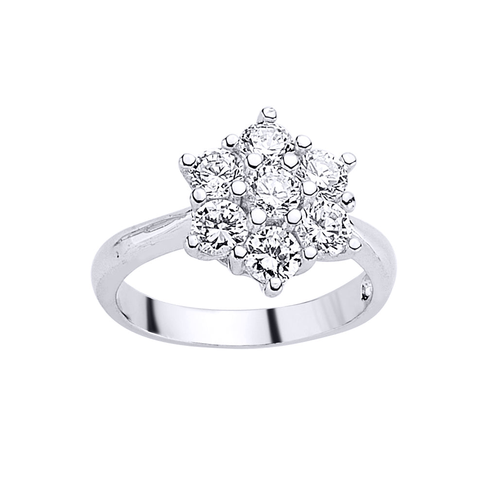 Silver  CZ Cluster Engagement Ring - GVR448