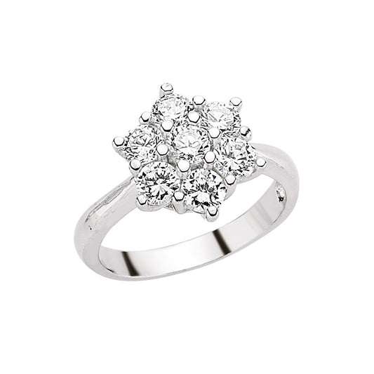 Silver  CZ Cluster Engagement Ring - GVR448