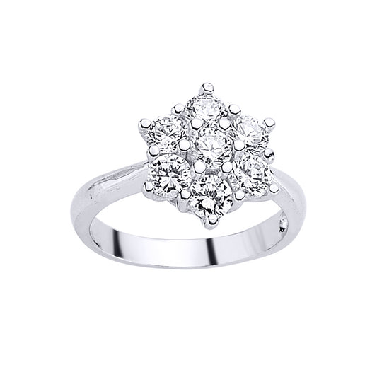 Silver  CZ Cluster Engagement Ring - GVR448