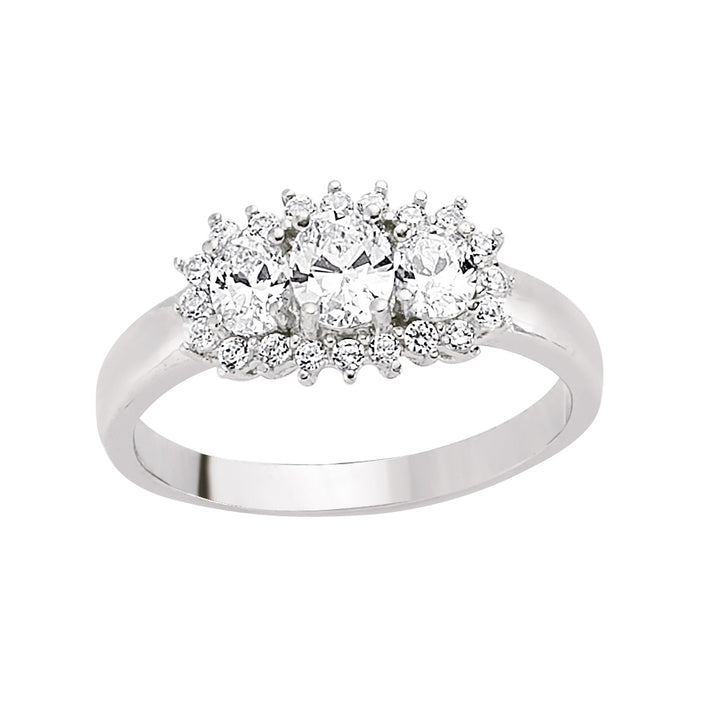 Silver  CZ Trilogy Cluster Engagement Ring - GVR451