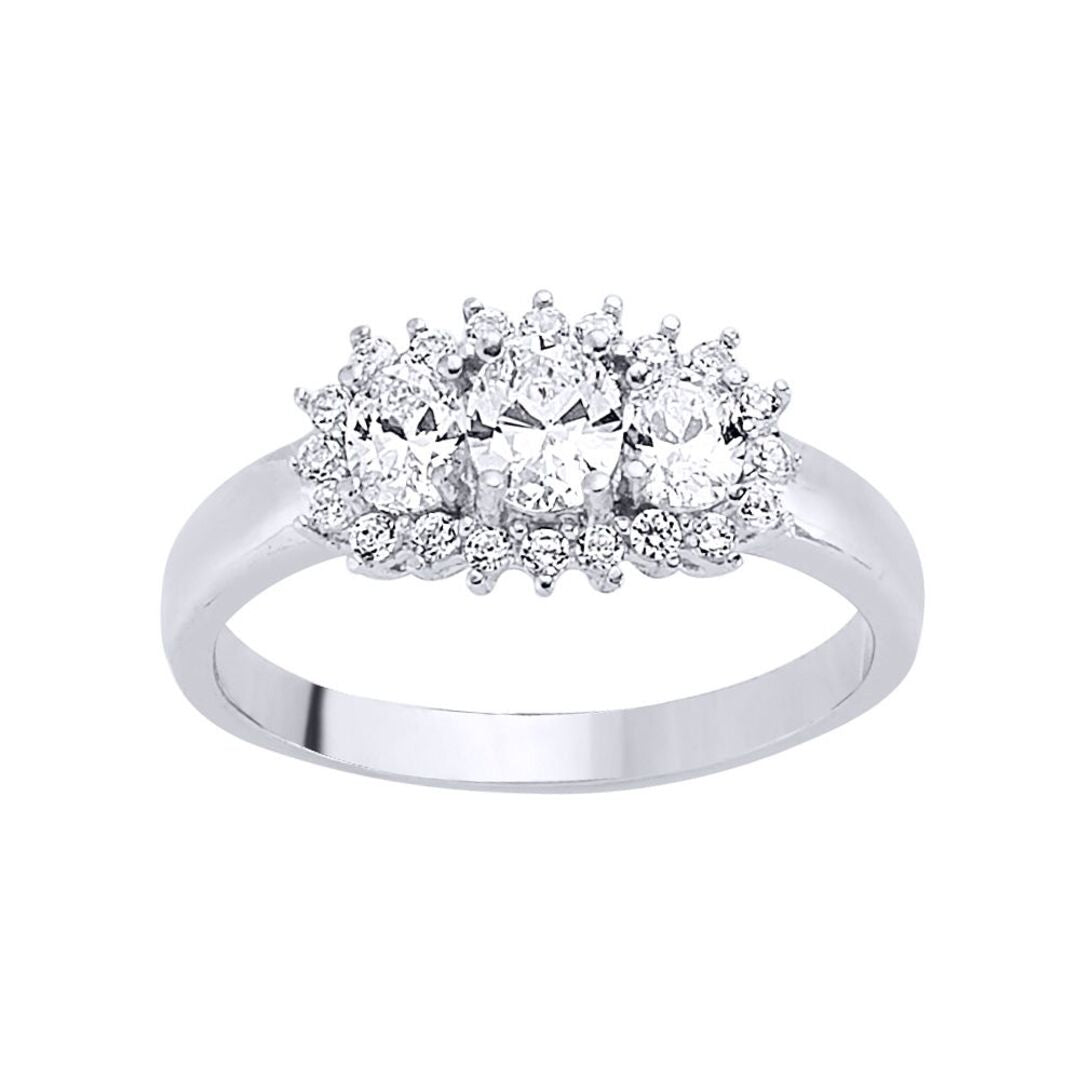 Silver  CZ Trilogy Boat Cluster Engagement Ring - GVR451