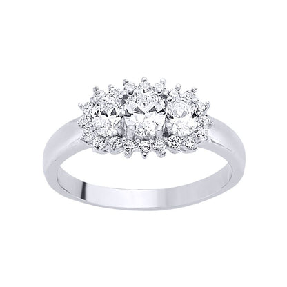 Silver  CZ Trilogy Boat Cluster Engagement Ring - GVR451