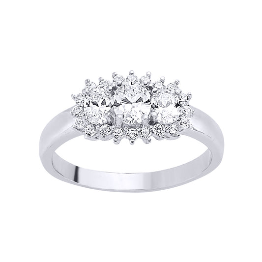 Silver  CZ Trilogy Cluster Engagement Ring - GVR451