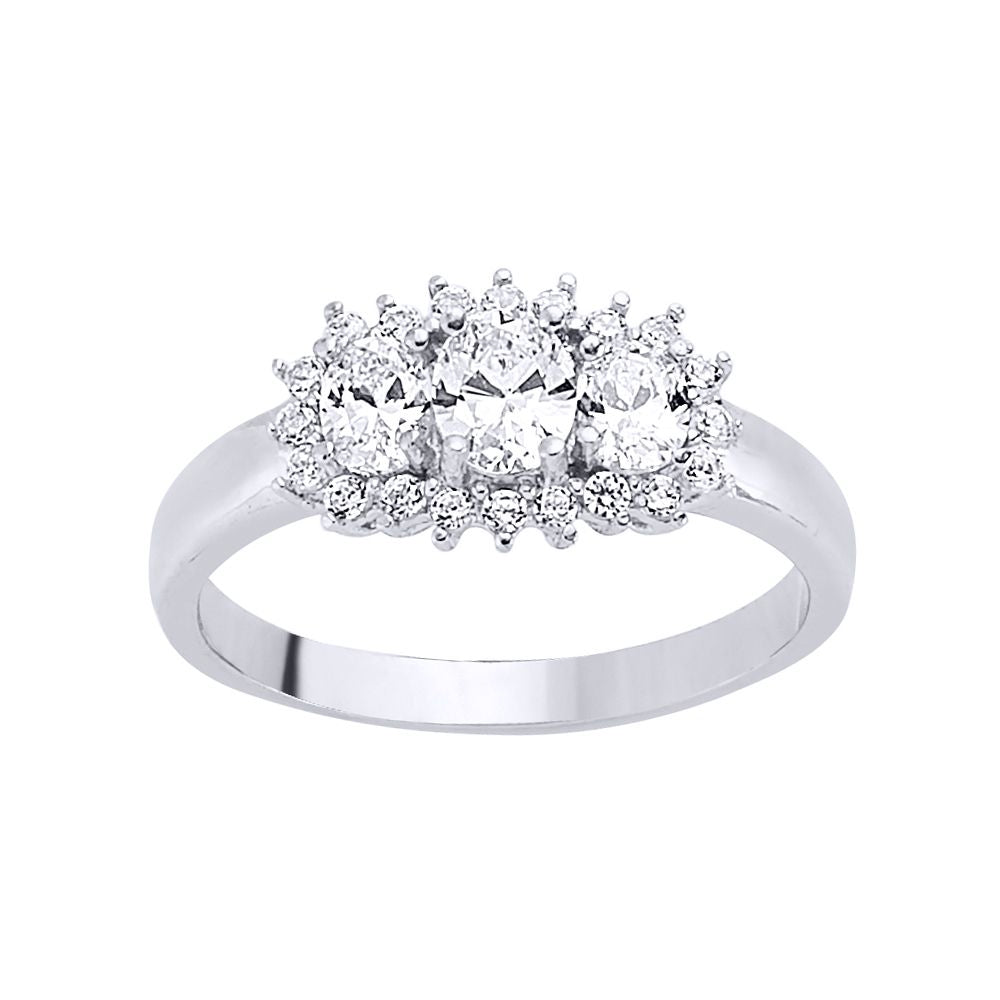 Silver  CZ Trilogy Cluster Engagement Ring - GVR451