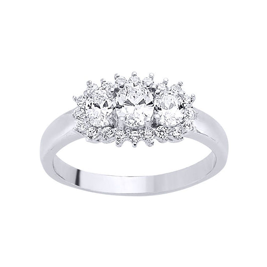 Silver  CZ Trilogy Cluster Engagement Ring - GVR451
