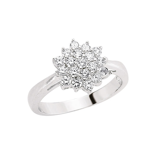 Silver  CZ Cluster Engagement Ring - GVR452