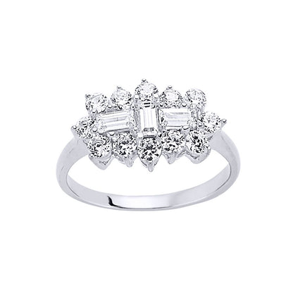Silver  Baguette CZ Trilogy Boat Cluster Engagement Ring - GVR453