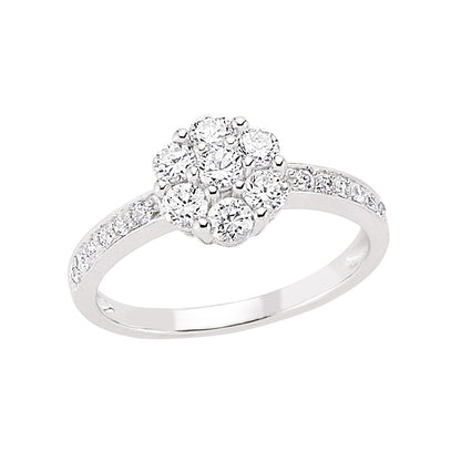 Silver  CZ Cluster Engagement Ring - GVR459