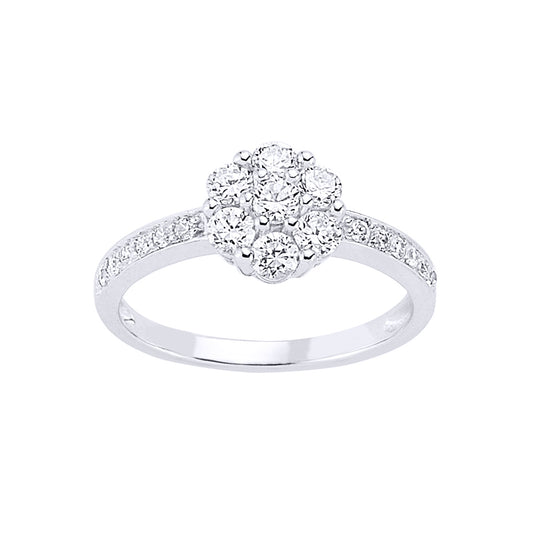 Silver  CZ Cluster Engagement Ring - GVR459