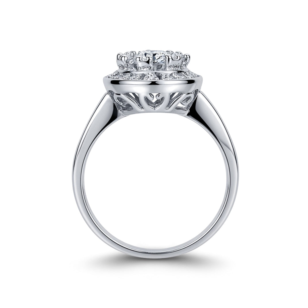 Silver  CZ Shoulder-Set Halo Cluster Engagement Ring - GVR462